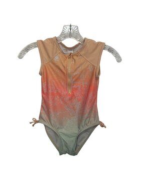 Cat & Jack Gradient Zip-Front Rash Guard Swimsuit Girls 5T Peach Green Summer